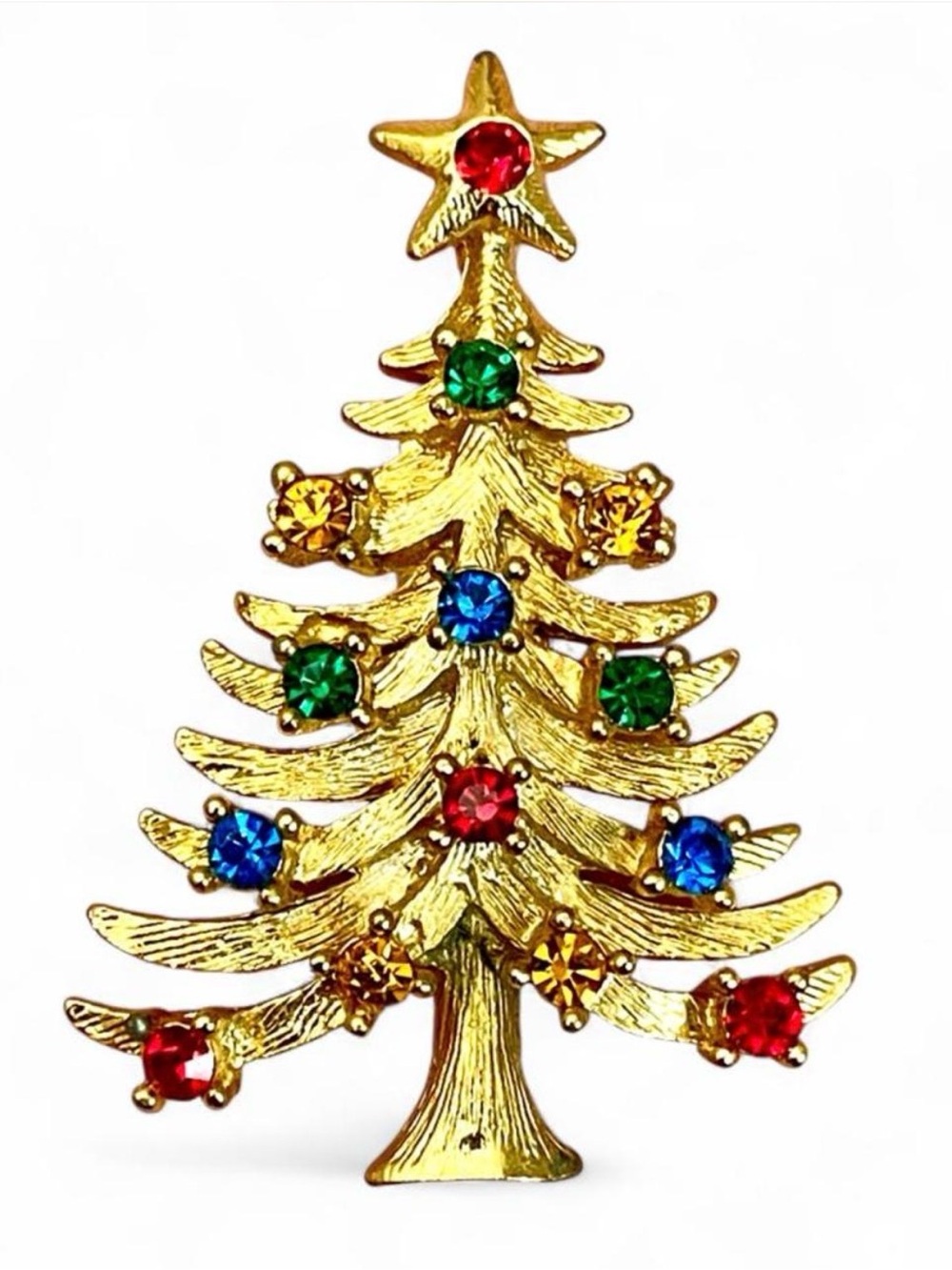 Eisenberg Ice Vintage Christmas Tree Rhinestone Brooch Pin Colorful Holiday Luxe